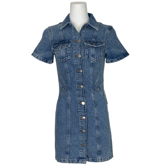 Anthropologie Pilcro Short Sleeve Denim Button Front Mini Dress 00 Blue Fall - Picture 1 of 13